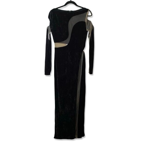 NBD Fareena Long Sleeve Mesh Sheer Formal Black Velvet Maxi Dress Sz XS NWT $238 - Picture 4 of 5
